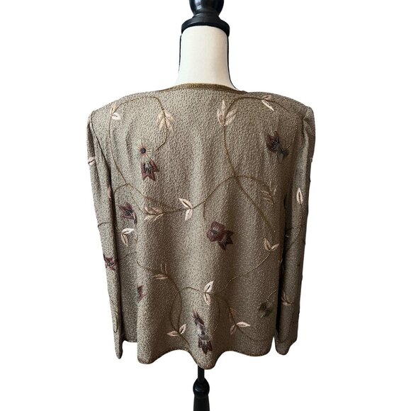 Adrianna Papell Vintage Silk Floral Embroidered Open Front Jacket Gold W/ Accent - Picture 2 of 8
